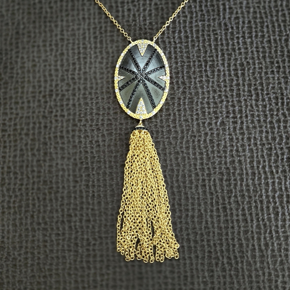 Freida Rothman Long Starburst🎇 Necklace with Gold💛 Chain⛓️ Tassel - NWT - Picture 2 of 16